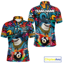 Load image into Gallery viewer, Funny Shark Colorful Graffiti 8 Ball Billiard Shirt For Men Custom Pool Jersey Polo &amp; 1/4 Zip TDM6369