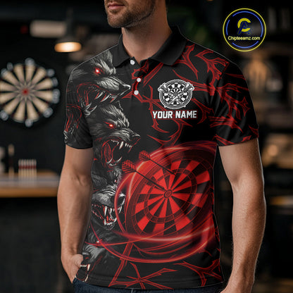 Personalized Wolf Dart Shirts For Men Custom Lights Dartboard Darts Team Jerseys |Red TDM4038