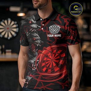 Personalized Wolf Dart Shirts For Men Custom Lights Dartboard Darts Team Jerseys |Red TDM4038