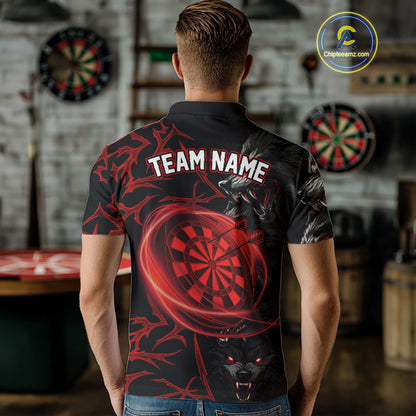 Personalized Wolf Dart Shirts For Men Custom Lights Dartboard Darts Team Jerseys |Red TDM4038