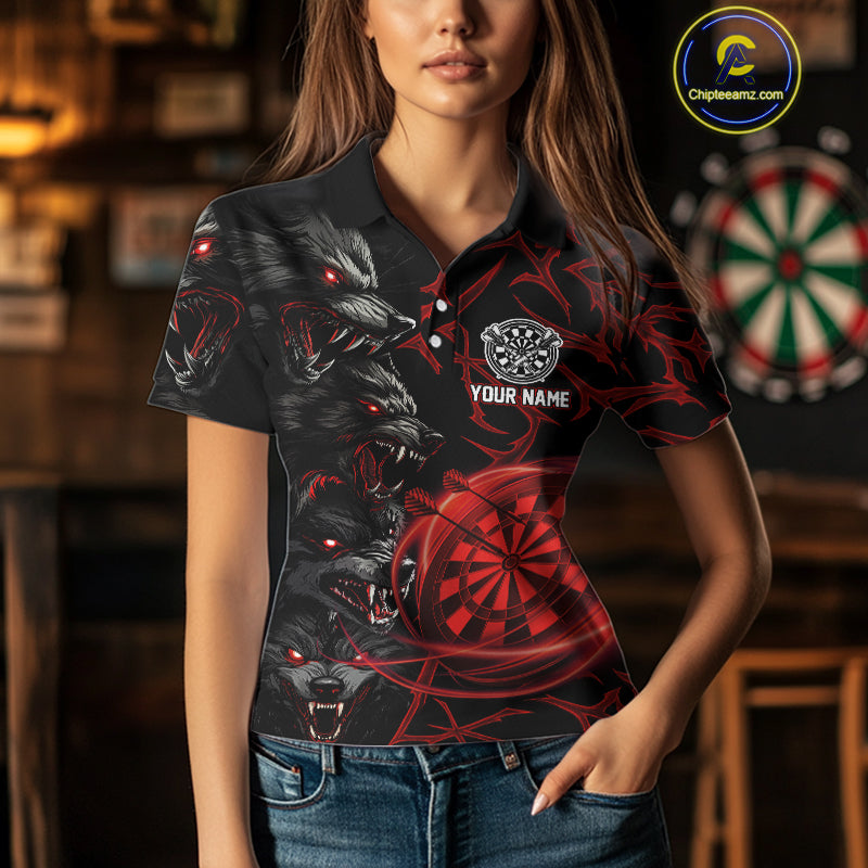 Personalized Wolf Dart Shirts For Women Custom Lights Dartboard Darts Team Jerseys |Red TDM4038