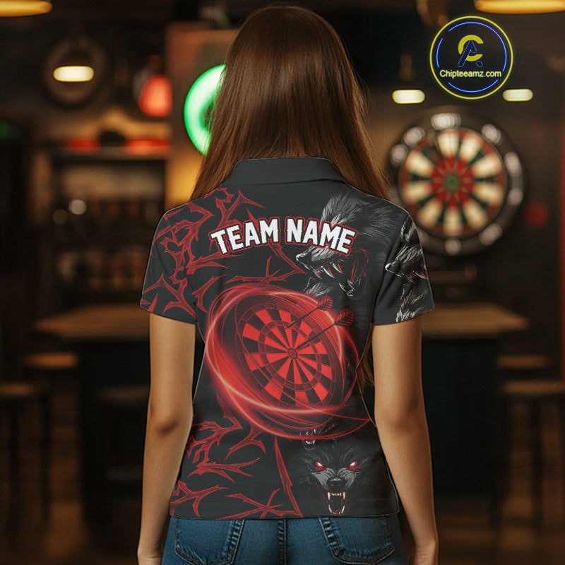 Personalized Wolf Dart Shirts For Women Custom Lights Dartboard Darts Team Jerseys |Red TDM4038