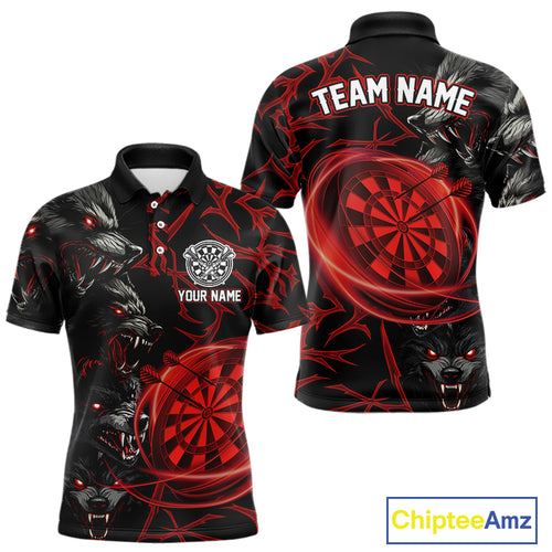 Personalized Wolf Dart Shirts For Men Custom Lights Dartboard Darts Team Jerseys |Red TDM4038