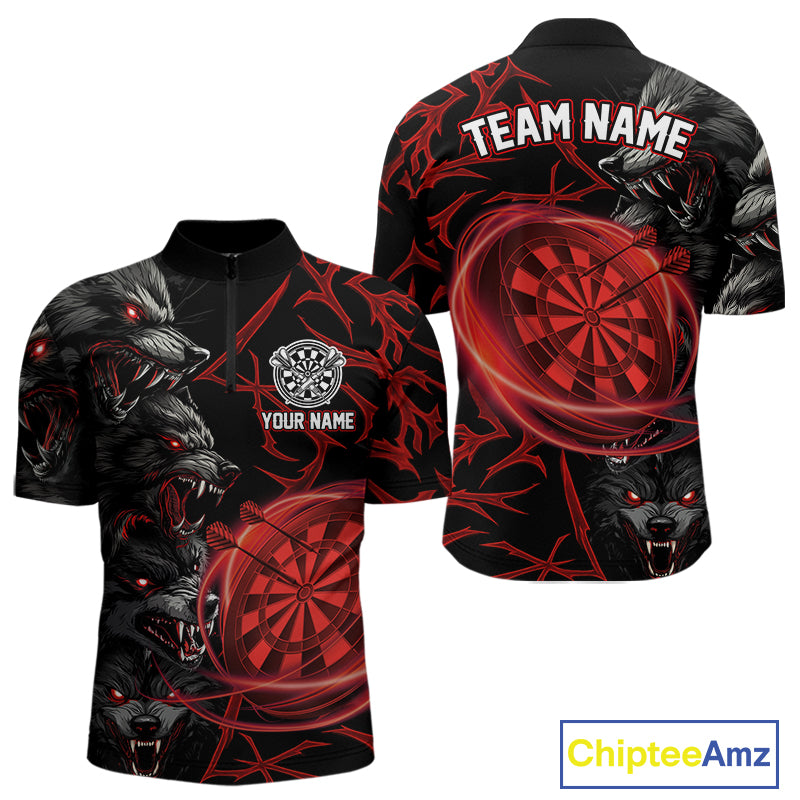 Personalized Wolf Dart Shirts For Men Custom Lights Dartboard Darts Team Jerseys |Red TDM4038