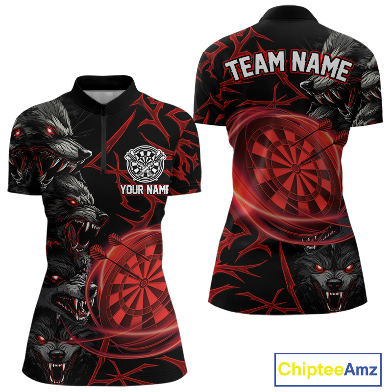 Personalized Wolf Dart Shirts For Women Custom Lights Dartboard Darts Team Jerseys |Red TDM4038
