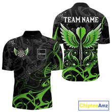 Load image into Gallery viewer, Black Green Custom Wings Darts Shirts For Men, Darts Jersey Pocket Option TDM4041