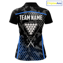 Load image into Gallery viewer, Black And Blue 8 Ball Pool Billiard Shirt For Women Custom Camo Billiard Team Jersey Polo &amp; 1/4 Zip TDM6567