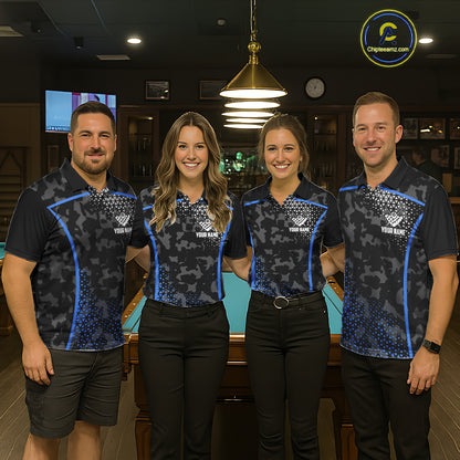 Black And Blue 8 Ball Pool Billiard Shirt For Men Custom Camo Billiard Team Jersey Polo & 1/4 Zip TDM6567