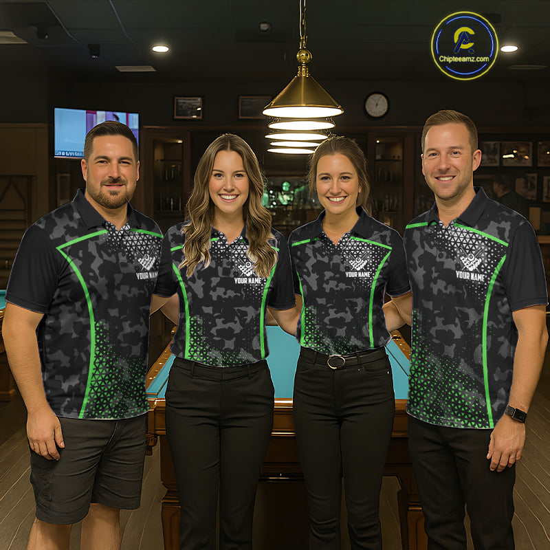 Black And Green 8 Ball Pool Billiard Shirt For Women Custom Camo Billiard Team Jersey Polo & 1/4 Zip TDM6568