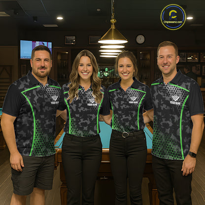 Black And Green 8 Ball Pool Billiard Shirt For Women Custom Camo Billiard Team Jersey Polo & 1/4 Zip TDM6568