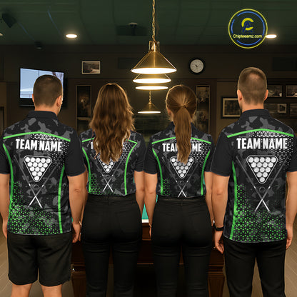 Black And Green 8 Ball Pool Billiard Shirt For Women Custom Camo Billiard Team Jersey Polo & 1/4 Zip TDM6568