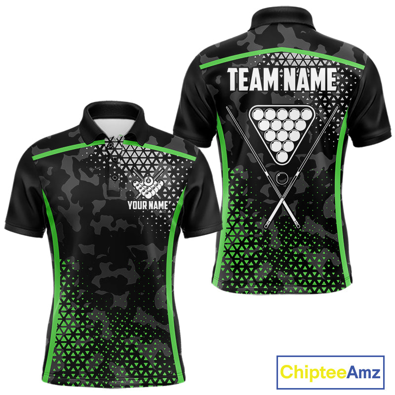 Black And Green 8 Ball Pool Billiard Shirt For Men Custom Camo Billiard Team Jersey Polo & 1/4 Zip TDM6568