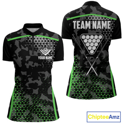 Black And Green 8 Ball Pool Billiard Shirt For Women Custom Camo Billiard Team Jersey Polo & 1/4 Zip TDM6568