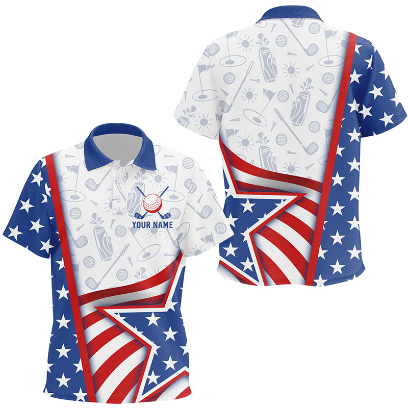 American Flag Kid Golf Polo Shirts Custom Golf Pattern Outfit For Kid Best Patriotic Golf Wears TDM1866