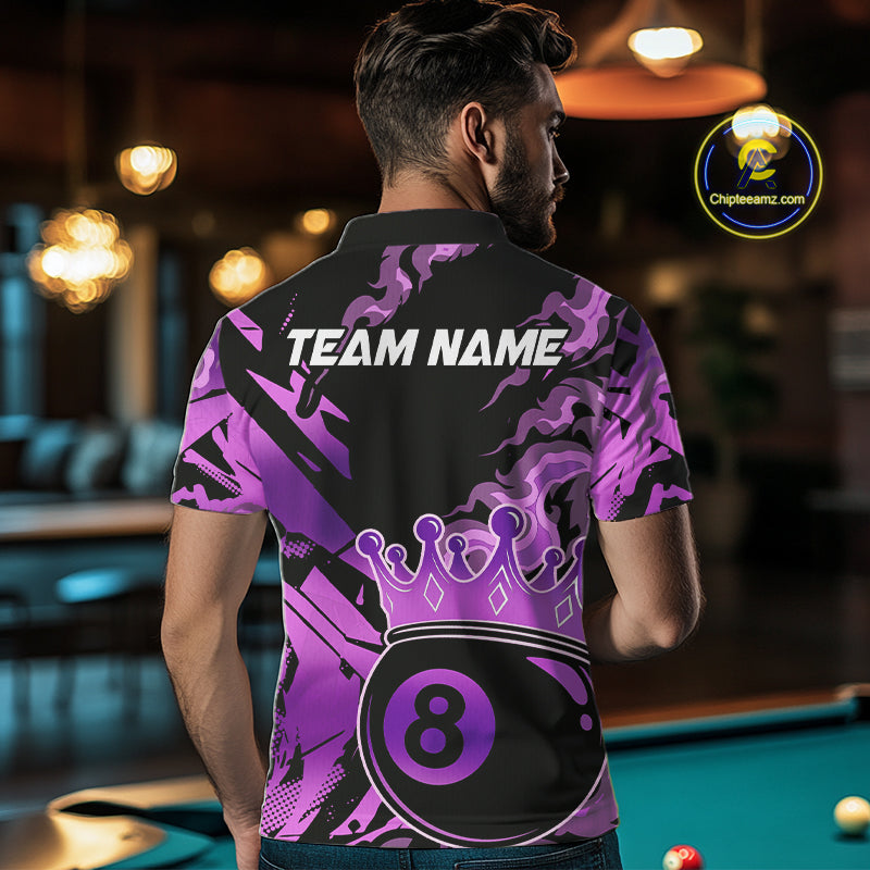 Personalized Purple 8 Ball Crown Billiard Shirt For Men, Pool King Team Jerseys Polo & 1/4 Zip TDM4237