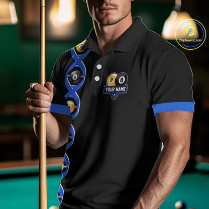 DNA Billiard 8 Ball & 9 Ball Shirts For Men Custom Funny Pool Jerseys Team Polo & 1/4 Zip |Blue TDM4391