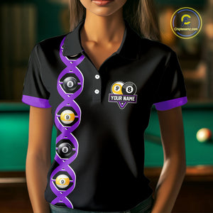 DNA Billiard 8 Ball & 9 Ball Shirts For Women Custom Funny Pool Jerseys Team Polo & 1/4 Zip |Purple TDM4393