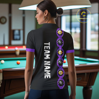 DNA Billiard 8 Ball & 9 Ball Shirts For Women Custom Funny Pool Jerseys Team Polo & 1/4 Zip |Purple TDM4393
