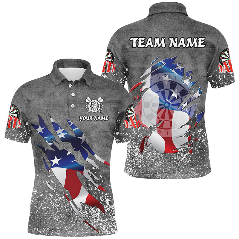 Personalized Grey Grunge American Flag Darts Shirts For Men Custom Patriotic Darts Team Jerseys TDM2282