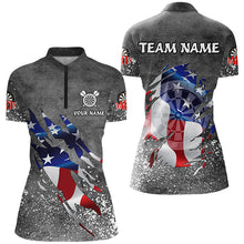 Load image into Gallery viewer, Personalized Grey Grunge American Flag Darts Shirts For Women Custom Patriotic Darts Team Jerseys TDM2282