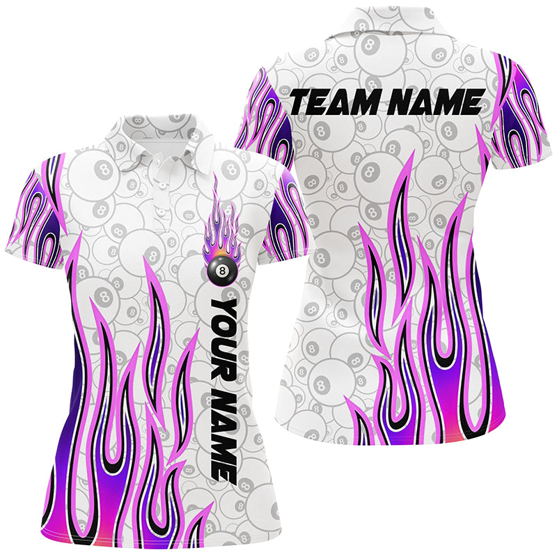 Fire Flame Purple 8 Ball Pattern Custom Billiard Shirts For Women, Best 8 Ball Pool Jerseys Apparel TDM2287