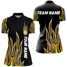 Load image into Gallery viewer, Fire Flame Yellow 9 Ball Pool Custom Black Billiard Shirts For Women, Best 9 Ball Jerseys Apparel TDM2288