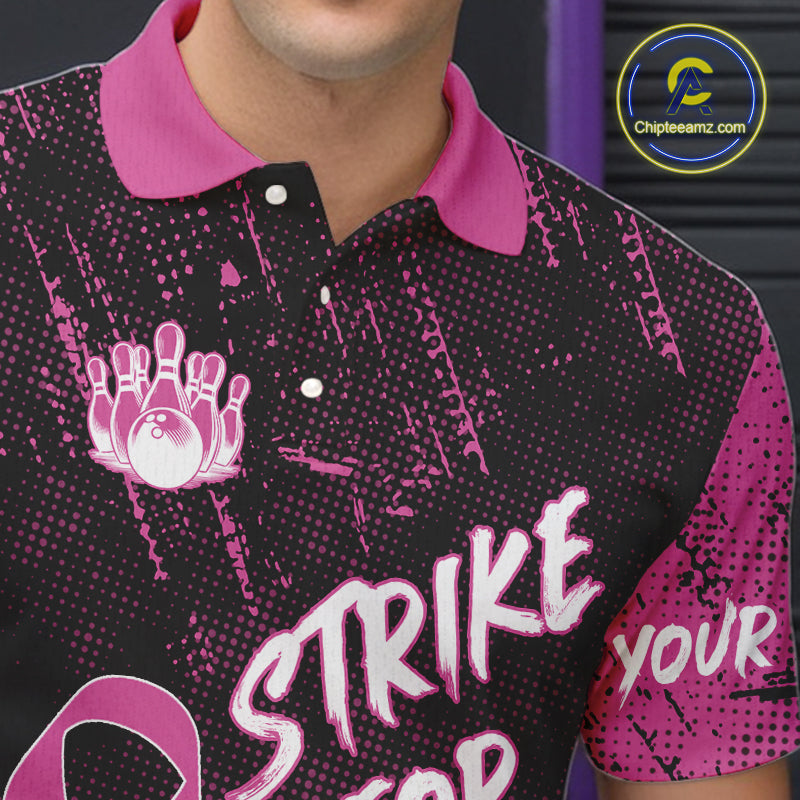 Strike For Change Pink Ribbon Custom Bowling Shirt For Men, Breast Cancer Awareness Bowling Jersey TDM4635