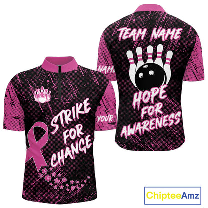 Strike For Change Pink Ribbon Custom Bowling Shirt For Men, Breast Cancer Awareness Bowling Jersey TDM4635