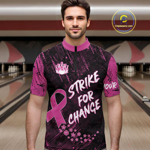 Strike For Change Pink Ribbon Custom Bowling Shirt For Men, Breast Cancer Awareness Bowling Jersey TDM4635