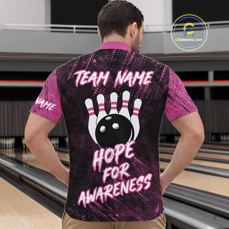 Strike For Change Pink Ribbon Custom Bowling Shirt For Men, Breast Cancer Awareness Bowling Jersey TDM4635