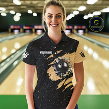 Load image into Gallery viewer, Custom Grunge American Flag Bowling Shirt For Women, Patriotic Bowling Team Jersey Polo &amp; 1/4 Zip TDM4631