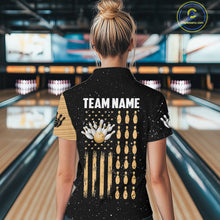 Load image into Gallery viewer, Custom Grunge American Flag Bowling Shirt For Women, Patriotic Bowling Team Jersey Polo &amp; 1/4 Zip TDM4631