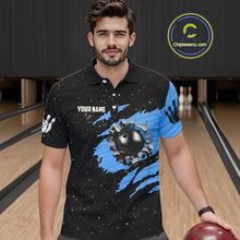Load image into Gallery viewer, Custom Blue Grunge American Flag Bowling Shirt For Men, Patriotic Bowling Team Jersey Polo, 1/4 Zip TDM4632