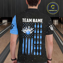 Load image into Gallery viewer, Custom Blue Grunge American Flag Bowling Shirt For Men, Patriotic Bowling Team Jersey Polo, 1/4 Zip TDM4632