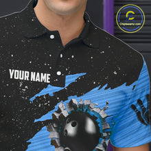 Load image into Gallery viewer, Custom Blue Grunge American Flag Bowling Shirt For Men, Patriotic Bowling Team Jersey Polo, 1/4 Zip TDM4632