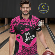 Load image into Gallery viewer, Strike For Change Hope For Awareness Custom Bowling Shirt For Men, Breast Cancer Bowling Jerseys TDM4634