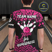 Load image into Gallery viewer, Strike For Change Hope For Awareness Custom Bowling Shirt For Men, Breast Cancer Bowling Jerseys TDM4634