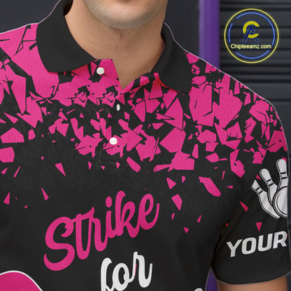 Strike For Change Hope For Awareness Custom Bowling Shirt For Men, Breast Cancer Bowling Jerseys TDM4634