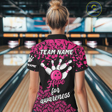 Load image into Gallery viewer, Strike For Change Hope For Awareness Custom Bowling Shirt For Women, Breast Cancer Bowling Jerseys TDM4634