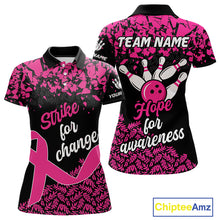 Load image into Gallery viewer, Strike For Change Hope For Awareness Custom Bowling Shirt For Women, Breast Cancer Bowling Jerseys TDM4634