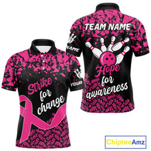 Load image into Gallery viewer, Strike For Change Hope For Awareness Custom Bowling Shirt For Men, Breast Cancer Bowling Jerseys TDM4634