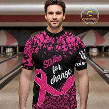 Load image into Gallery viewer, Strike For Change Hope For Awareness Custom Bowling Shirt For Men, Breast Cancer Bowling Jerseys TDM4634