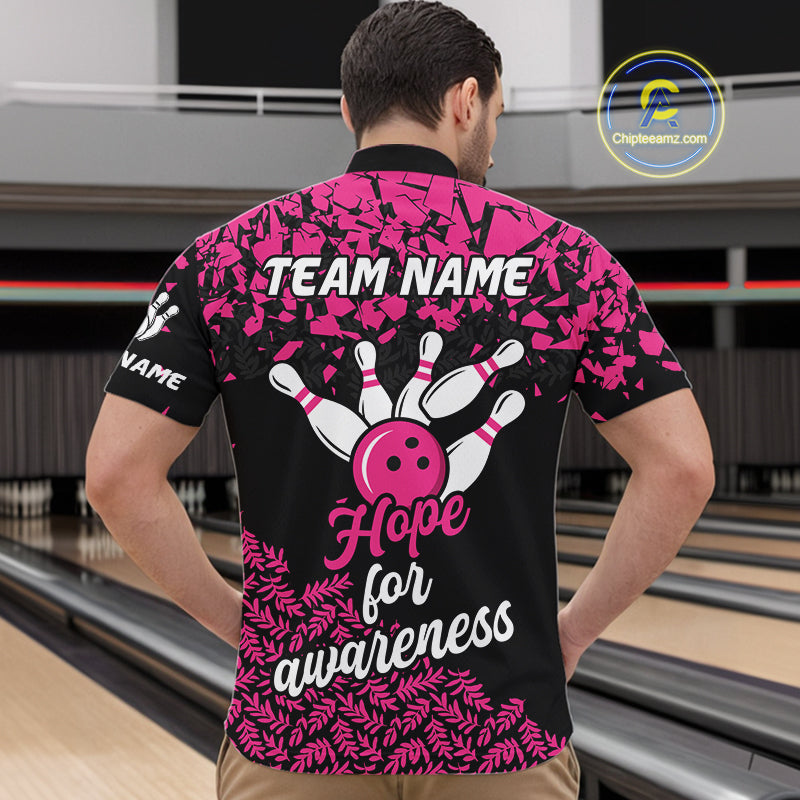 Strike For Change Hope For Awareness Custom Bowling Shirt For Men, Breast Cancer Bowling Jerseys TDM4634