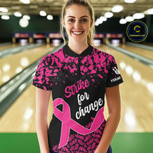 Load image into Gallery viewer, Strike For Change Hope For Awareness Custom Bowling Shirt For Women, Breast Cancer Bowling Jerseys TDM4634