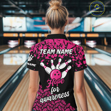 Load image into Gallery viewer, Strike For Change Hope For Awareness Custom Bowling Shirt For Women, Breast Cancer Bowling Jerseys TDM4634