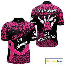 Load image into Gallery viewer, Strike For Change Hope For Awareness Custom Bowling Shirt For Men, Breast Cancer Bowling Jerseys TDM4634