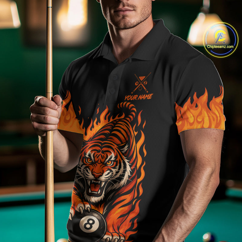 Black And Orange Flame Tiger Billiard Shirts For Men Custom 8 Ball & 9 Ball Pool Team Jersey TDM7307