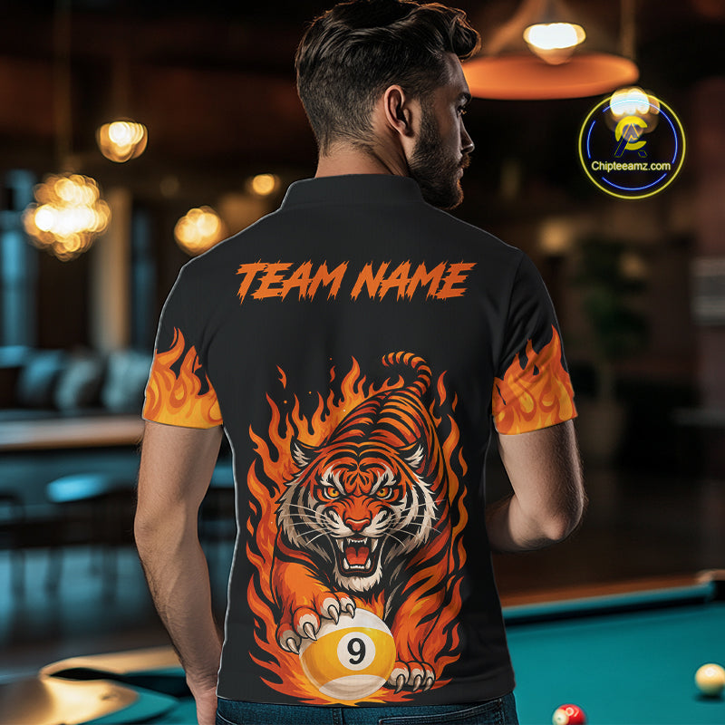 Black And Orange Flame Tiger Billiard Shirts For Men Custom 8 Ball & 9 Ball Pool Team Jersey TDM7307
