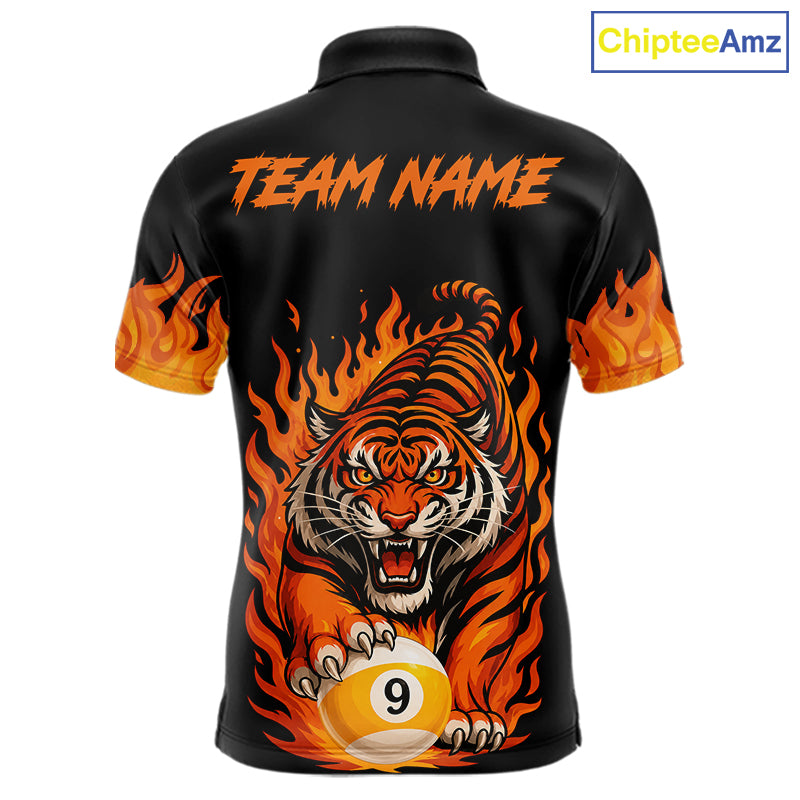 Black And Orange Flame Tiger Billiard Shirts For Men Custom 8 Ball & 9 Ball Pool Team Jersey TDM7307