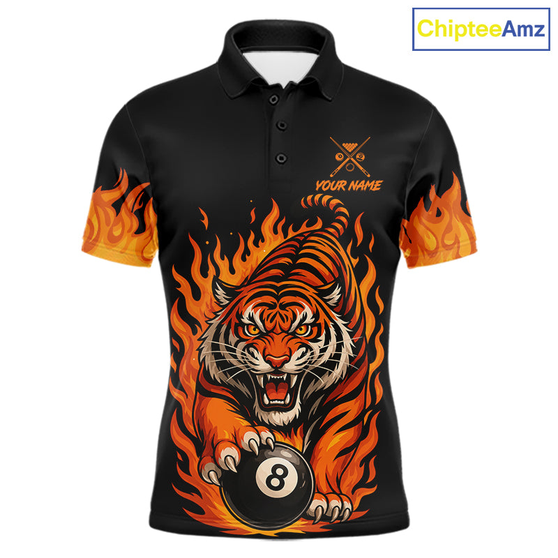 Black And Orange Flame Tiger Billiard Shirts For Men Custom 8 Ball & 9 Ball Pool Team Jersey TDM7307